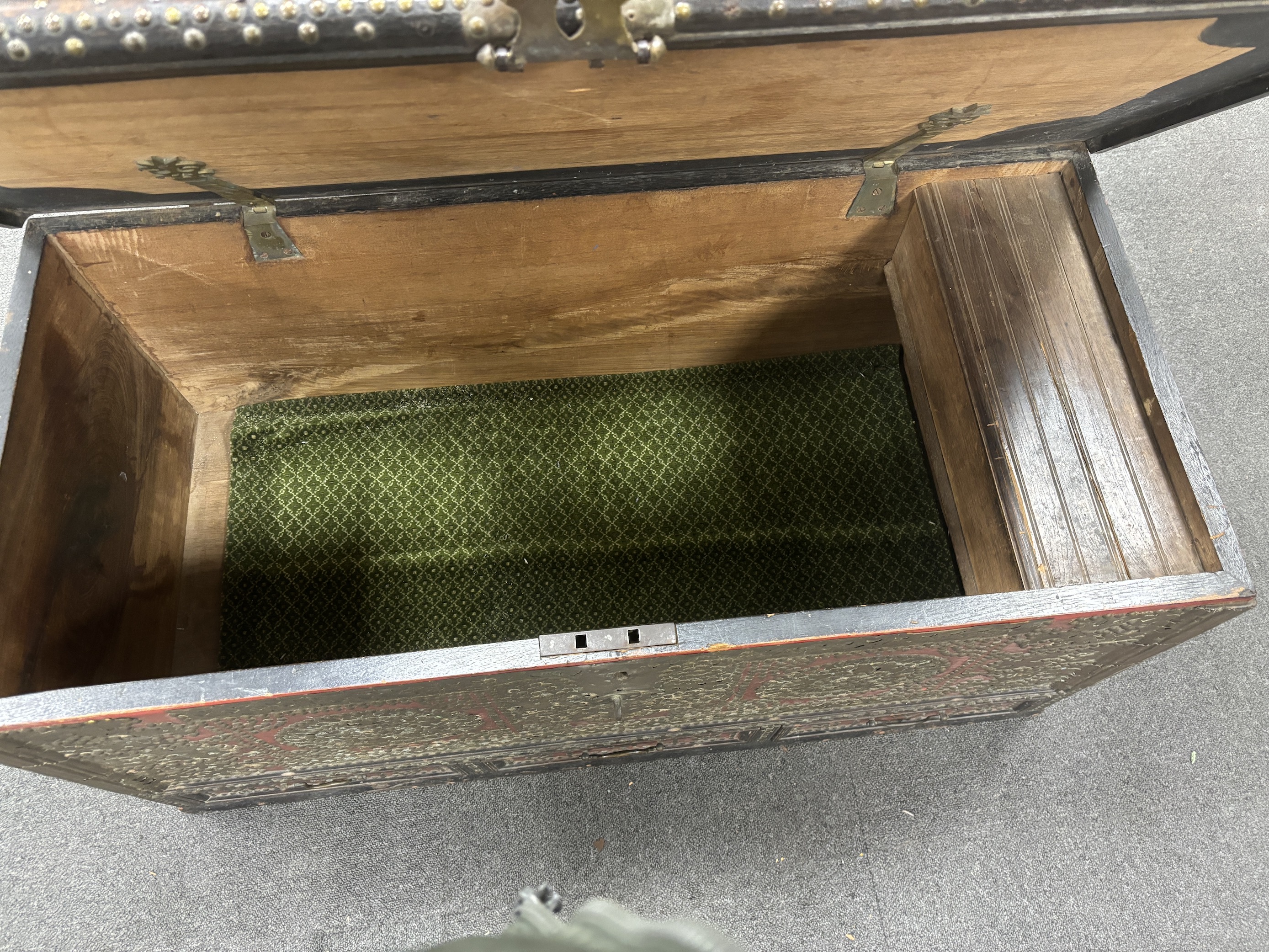 A Zanzibar brass studded chest, width 109cm, depth 51cm, height 52cm
